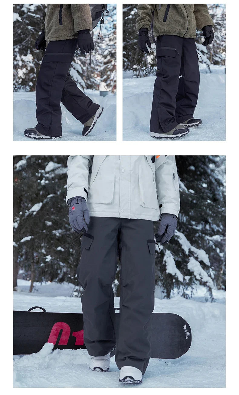 Autumn Winter Men's Three-proof Pants 90 Velvet Warm Fabrics Wear-resistant Large Pockets Elastic Waist Outdoor Sports Pants