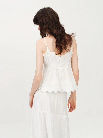 Women's Summer Cotton Embroidered Camisole Tank Chic Inner Layer Lightweight Breathable Casual Elegant Top