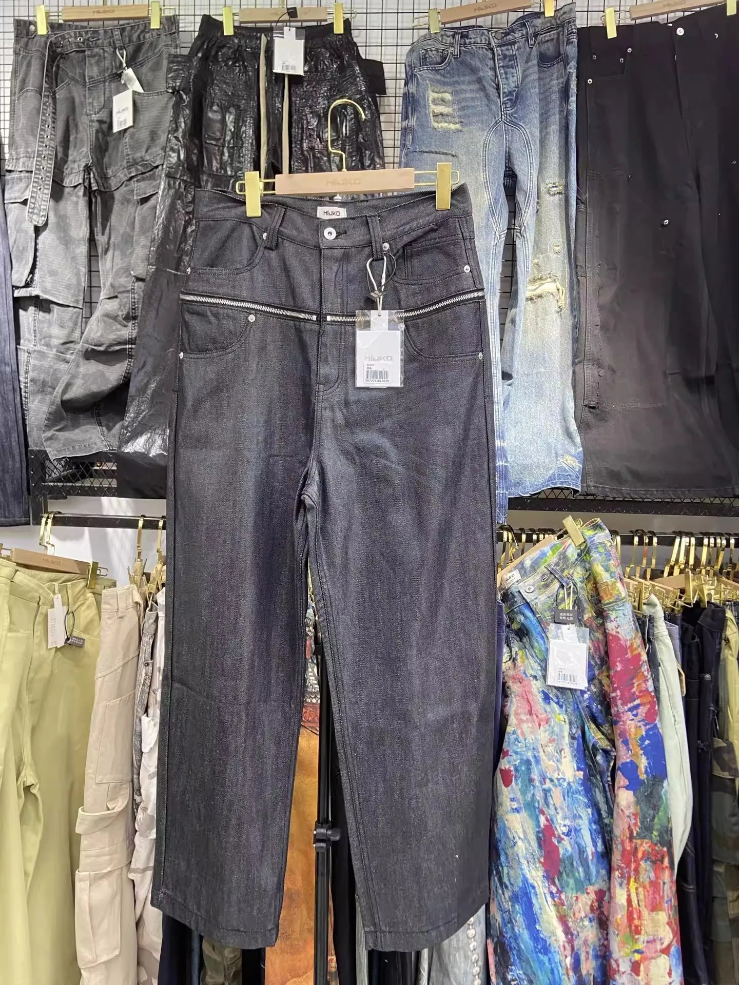 Unisex Brush Wax Zipper Original Cow Jeans Men's and Women's Denim Pants ZJ117