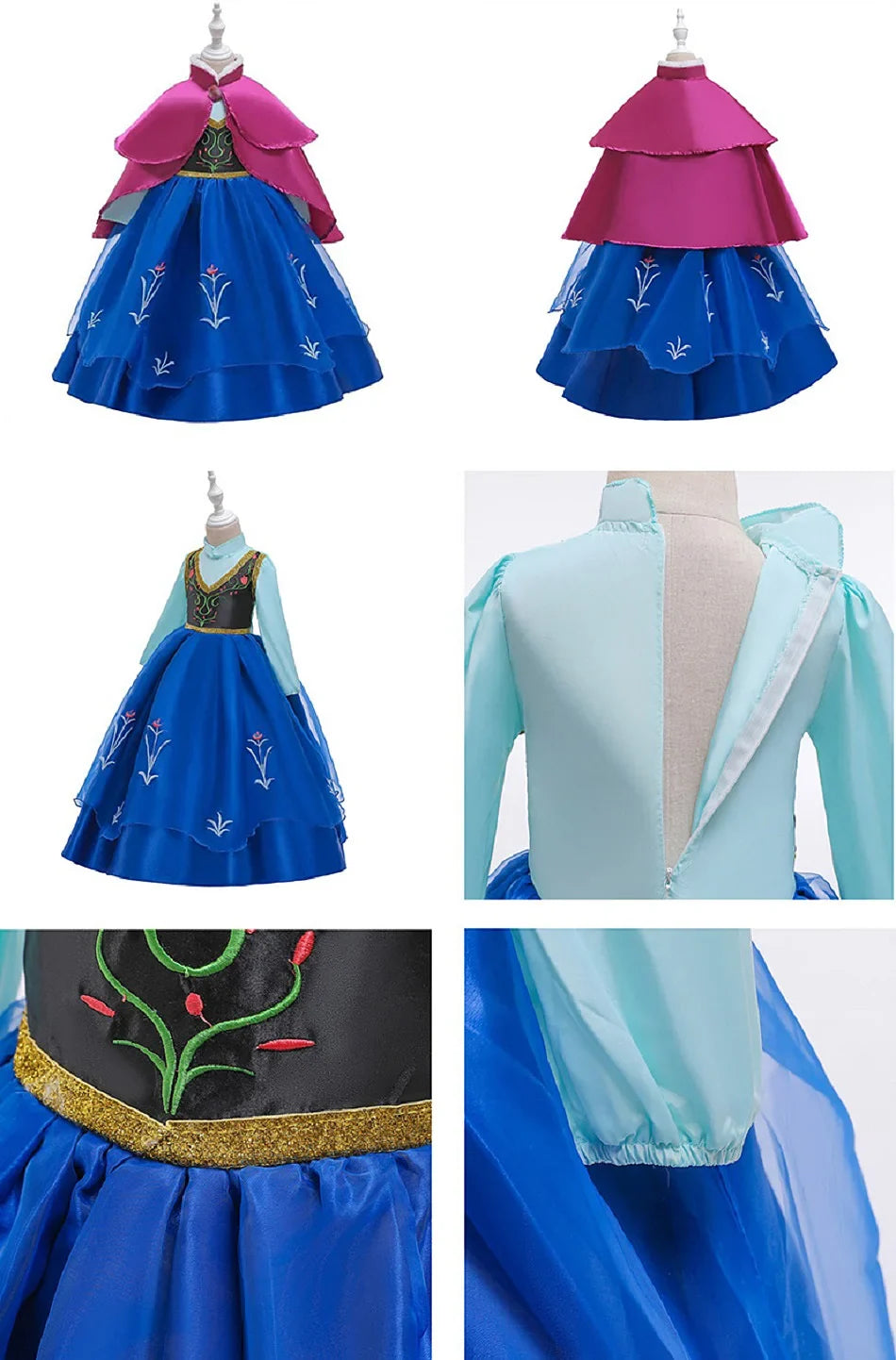Kids Anna Cosplay Clothing Little Girls Christmas Halloween Gown Kids Party Red Cloak Costume Dance Long Sleeve Princess Dresses