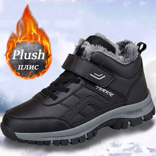 Winter Men Boots PU Leather Snow Boots Man Plush Warm Causal Shoe Waterproof Men Boots High Quality Male Sneakers Ankle Boots
