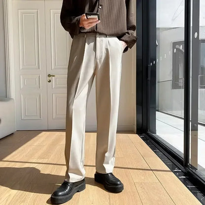 2024 Spring Autumn Men's Fashionable White Korean Style Casual Pants Street Draped Straight Loose Suit Casual Trousers Male