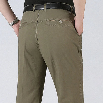 Men's American Chino Pants Double Pleated Classic Fit Dress Pant Business Casual Golf Pants Pure Cotton Trousers