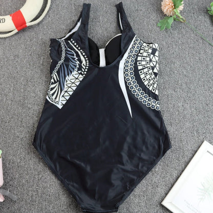 2024 Vintage One Piece Swimsuit Women Swimwear Tummy Control Monokini Sexy Bodysuit Print BathingSuit Female Beachwear Plus Size