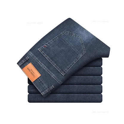 Summer Brand Men's Fit Straight Lightweight Cotton Stretch Jeans Business Casual High Waist Thin Light Grey Jeans mens pants