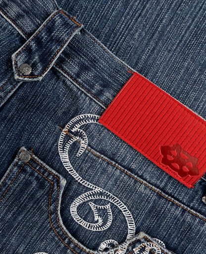 Y2k Blue Opening Bootcut Jeans Vintage Washed Embroidery Men Women Pants Harajuku High Street Streetwear Unisex Casual Jeans