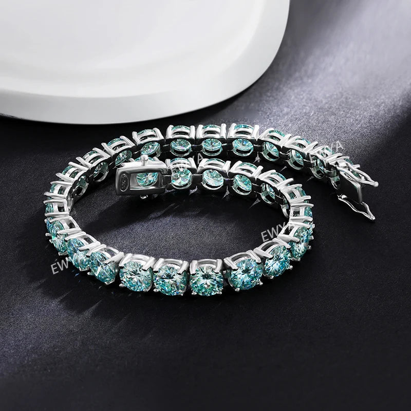 GRA Certified Tangerine Blue Full 3/4/5/6.5MM Moissanite Tennis Bracelet for Women Men S925 Silver 23cm Link Bracelets Gift