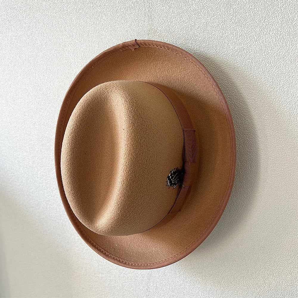 New British Style Wool Felt Fedora Hats for Men Roll Up Brim Homburg Gentleman Church Jazz Hat Party Dress Cap