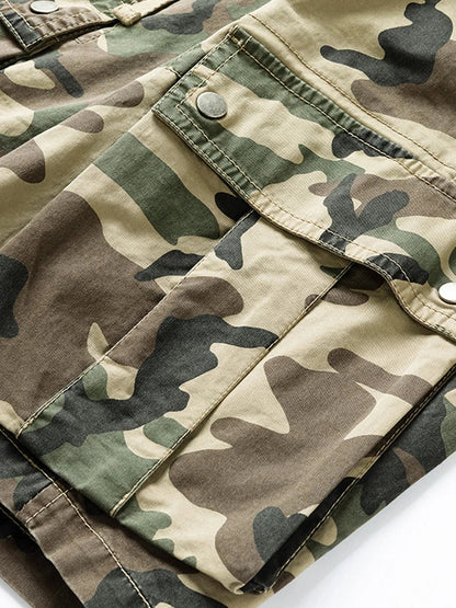 2024 Men's Shorts Camouflage Grey Summer Casual Elastic Waist Knee Length Camo Cargo Short Men Stretch Drawstring Cotton Bermuda