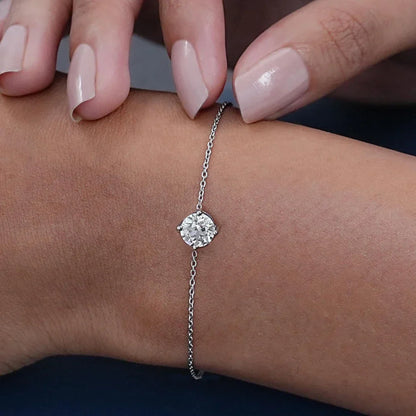 1CT Round Cut Moissanite Solitaire Diamond  Bracelet for Women Men 925 Silver Minimalist Charm Bracelet Wrist Chain Adjustable
