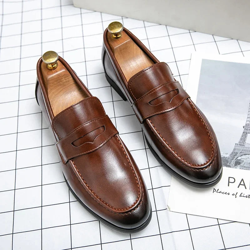 2026 Spring and Autumn Loafers Men Slip-On Business Formal Casual Shoes Brown MenShoes Leather Men Dress Shoes Large Size 38-48