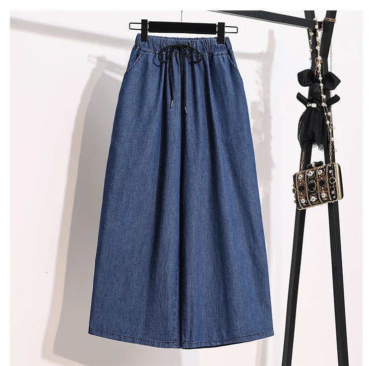 2026 High Waist Loose Fit Wide Leg Jeans Women Plus Size Casual Straight Workwear Trousers Summer Autumn Denim Capri Pants