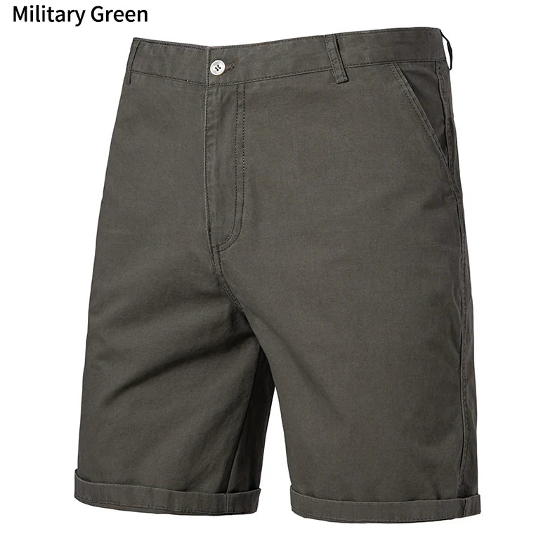 Classic Mens 100% Cotton Casual Shorts Khaki Grey Navy Black Knee Shorts American Style Streetwear Golf Shorts