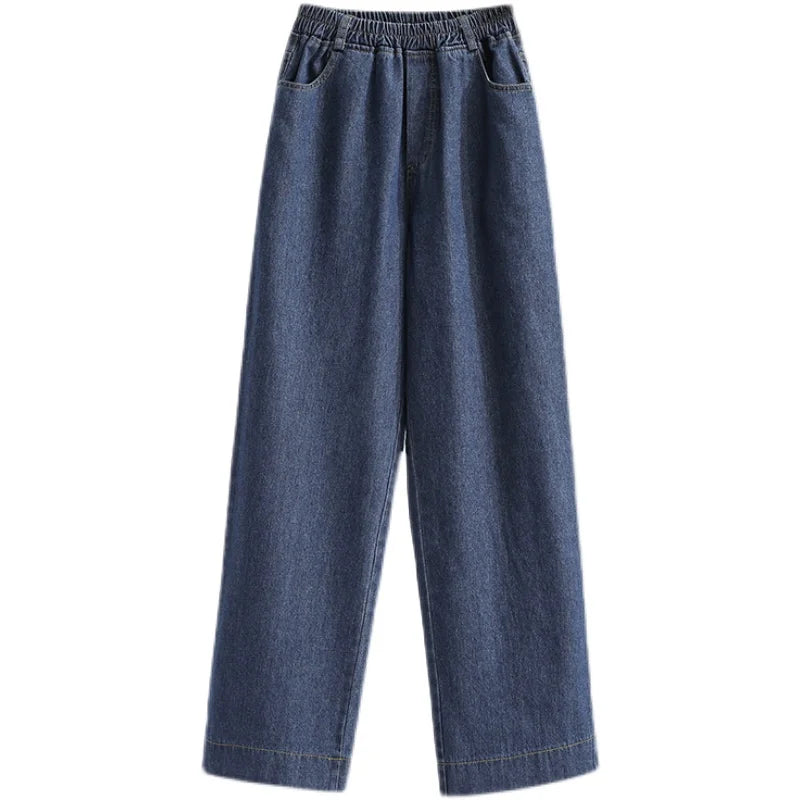 2026 Plus Size Jeans Spring Autumn High Waisted Straight Leg Women's Oversized Pants Loose Casual Wide Leg Jeans With Pockets