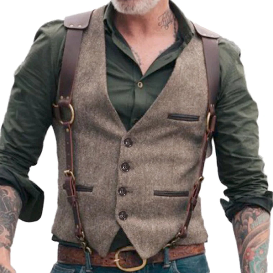 Men Vest Brown V-neck Single Button Solid Waistcoat For Wedding Birthday Banquet Business Casual Daily Men Suit Vest