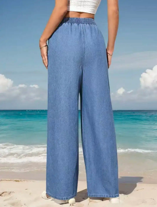Women's Elastic-Waist Slim-Fit Wide-Leg Jeans