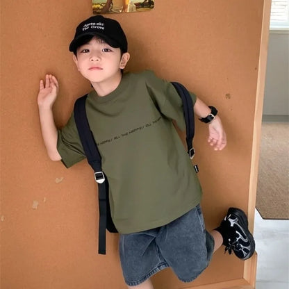 2026 New Boys' Summer 100% Cotton T-Shirt Loose Fit Short Sleeve Baby Top for Kids Stylish Trendy Kids' Clothing