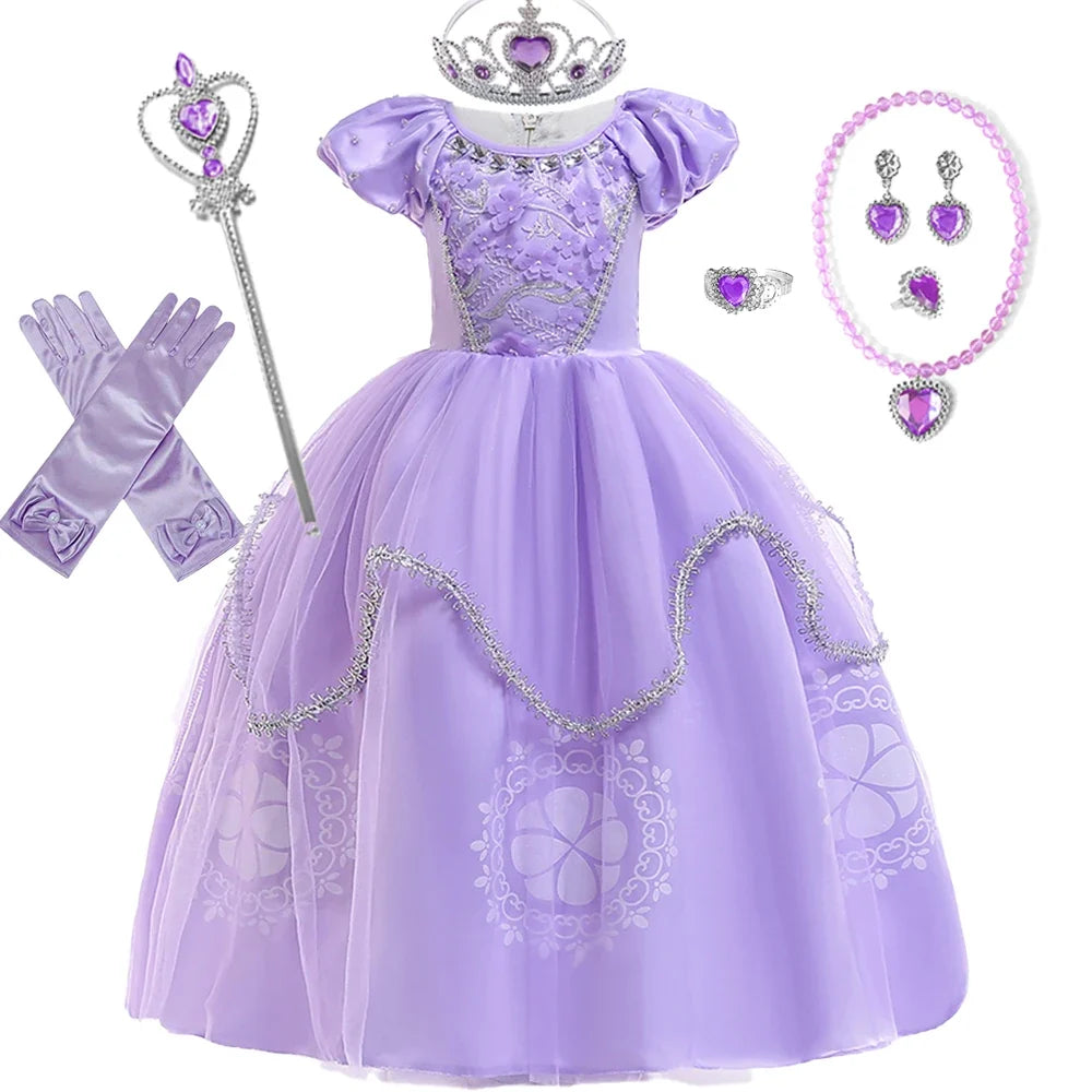 Girls Sofia Rapunzel Party Dress Carnival Halloween Costumes Birthday Princess Prom Dresses Sophias Puff Sleeve Ball Gown
