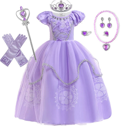 Girls Sofia Rapunzel Party Dress Carnival Halloween Costumes Birthday Princess Prom Dresses Sophias Puff Sleeve Ball Gown