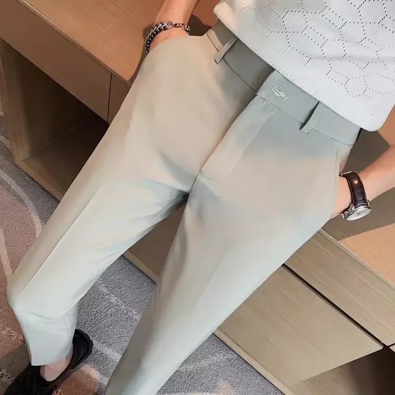 High Quality British Style Business Casual Pants Men's Spring Summer Solid Color Slim Fit Formal Wear Suit Pants Men Clothing