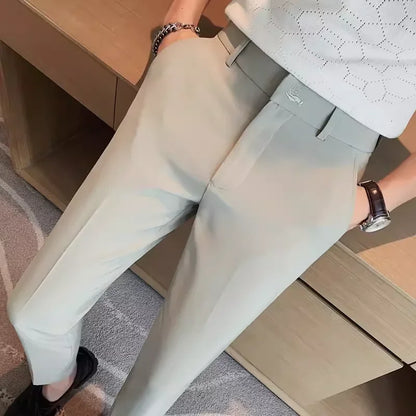 High Quality British Style Business Casual Pants Men's Spring Summer Solid Color Slim Fit Formal Wear Suit Pants Men Clothing