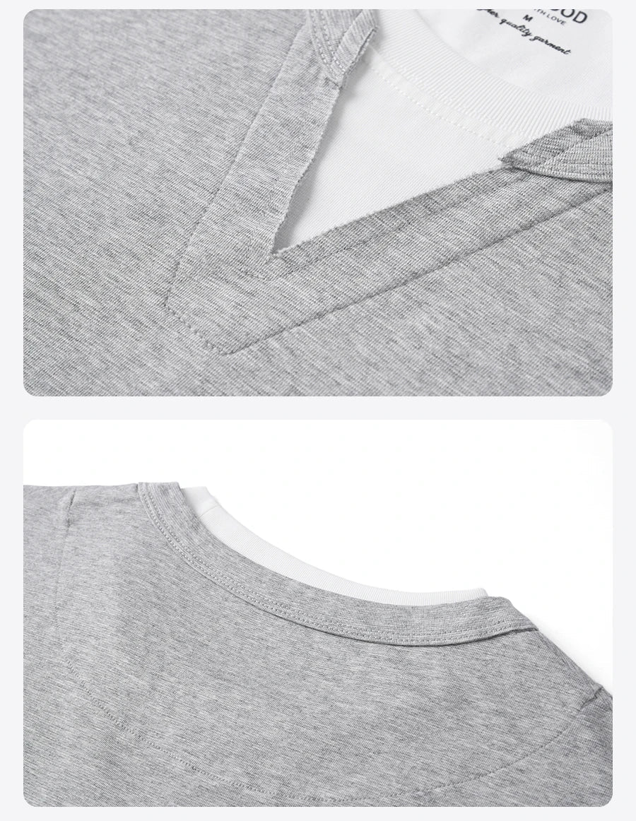 2026 Summer New Oversize 210gsm Cool Feeling Sorona Fabric Fake Double Layer T-shirts Men Comfortable Plus Size Tops