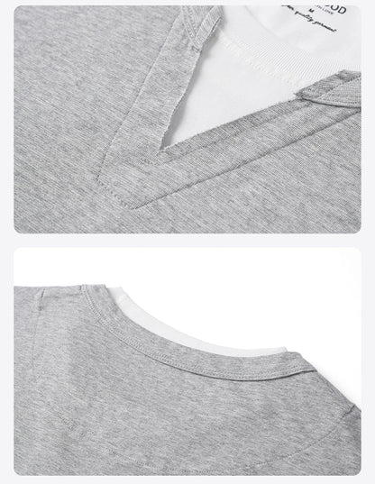 2026 Summer New Oversize 210gsm Cool Feeling Sorona Fabric Fake Double Layer T-shirts Men Comfortable Plus Size Tops