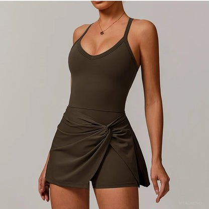 Womens Tennis Dress with Shorts Underneath Workout Dress with Built-in Bra Deep V Neck Athletic Dresses Golf Dress