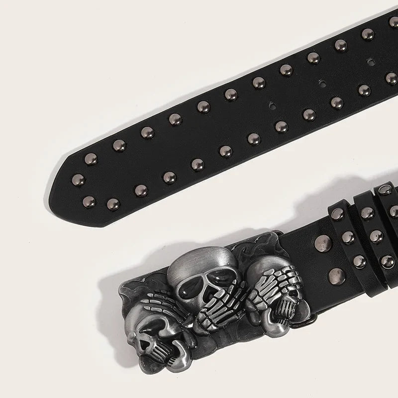 New Belts For Women High Quality Luxury Brand Punk Goth Rivet Black Jeans Unisex Men Belt Paw Skull Buckle Waistband Man