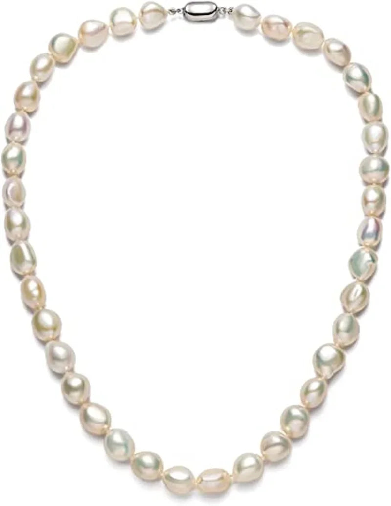 Baroque Pearl Necklace for Women 8-9mm 9-10mm AA Quality Freshwater Cultured Pearl Strand Necklace with Sterling Silver Clasp