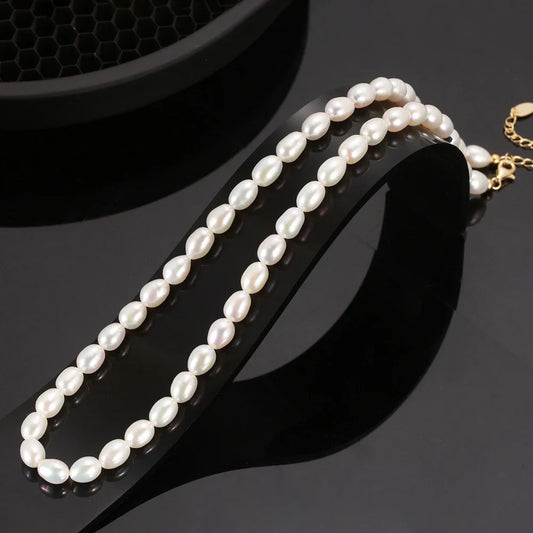925 Sterling Silver Pearl Choker Necklace Handmade 5-6mm Handpicked Freashwater Pearl Chain for Women Jewelry GPN26