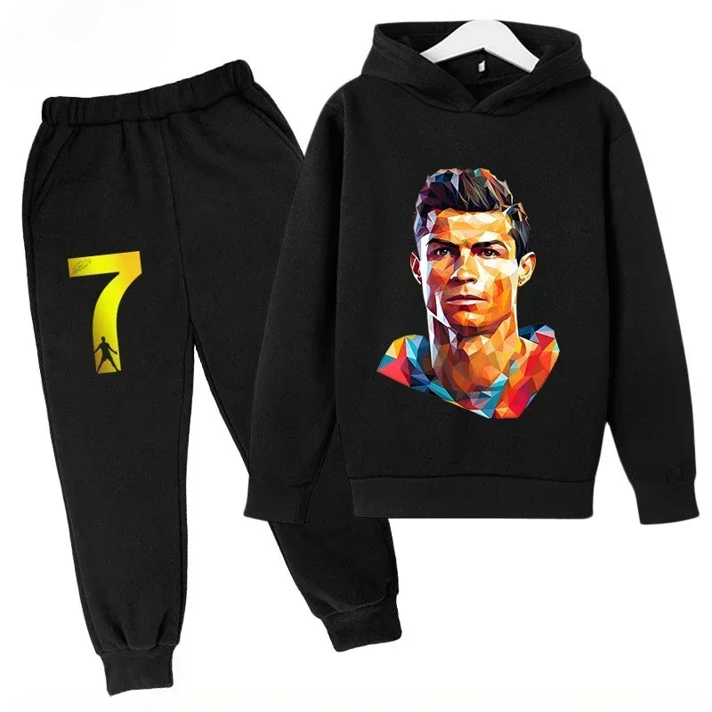 Quick-Dry CR7 Kids Tracksuit 7-13Y Ronaldo 7# Print Sports Outfit Breathable Fabric Active Wear Kids Boutique Clothes