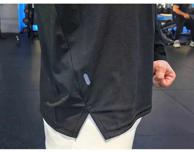 Stand-up Collar Sports Long-sleeved Men Autumn Outdoor Running Gym Fitness Training Clothes Elastic Quick-drying Breathable Top