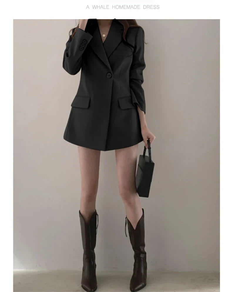 Women Blazer 2025 New Slim Spring Autumn Suit Jackets One Button Long Sleeve Korean Casual Coats Female Blazer Outwear Trend Top