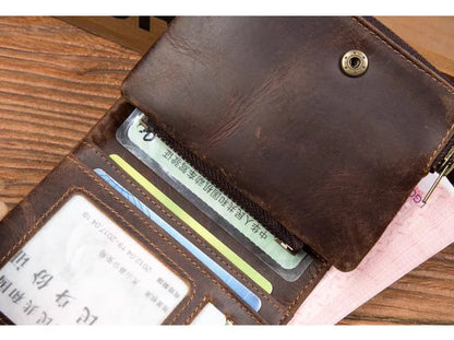 Handmade crazy horse leather wallet retro vertical zipper wallet first layer cowhide simple old wallet man