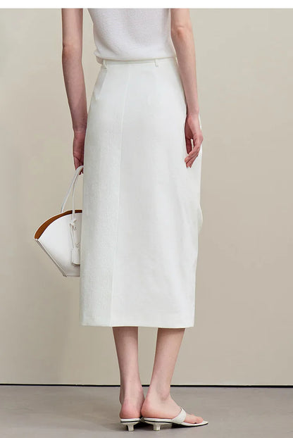 Women's Skirt 2026 Summer New Office Slit H-Line Midi Straight Casual Skirt Asymmetric Pleated Ladies Clothes 12642058
