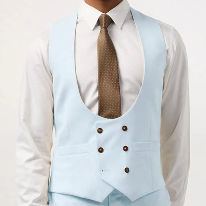 Men Vest White Double Button With Pocket Solid Waistcoat For Wedding Banquet Business Work Office Casual Daily Men Suit Vest