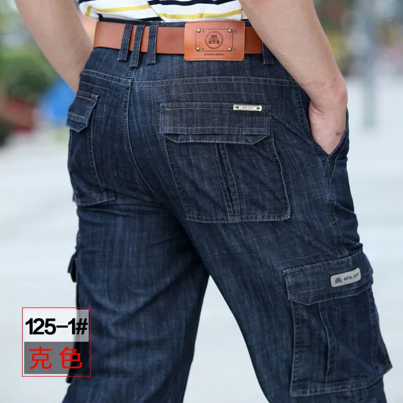 High Quality Men's Jeans Multi Pocket Denim Cargo Pants Oversized Casual Pants Men Clothing Loose Trousers 29-44