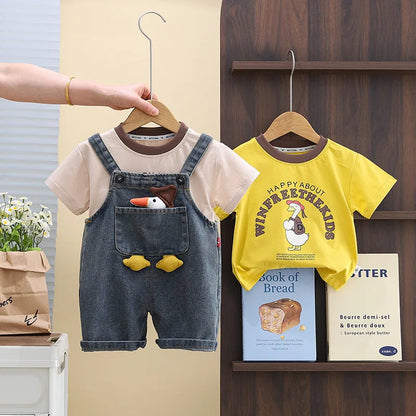 New Baby Boys Girls Clothes Suit Summer Children Boys T-Shirt Overalls 2Pcs/Sets Toddler Casual Costume Infant Kids Tracksuits