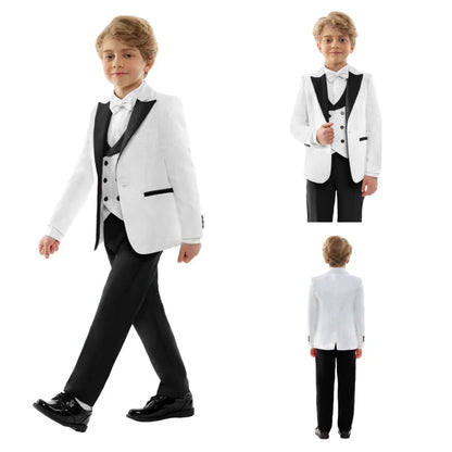 2026 New Formal Black Jacquard Suit Set 4 Pieces Wedding Ring Bearer Outfit Handsome Peak Lapel Suits For Birthday Party 3-14T