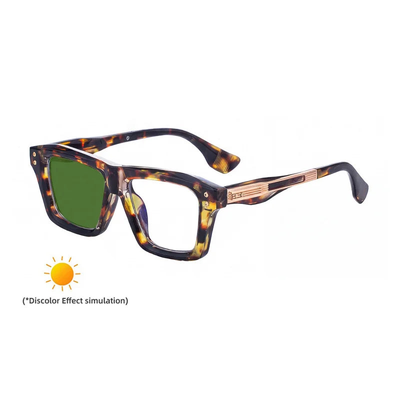 2026 New European and American Fashion Square Frame Photochromic Sunglasses for Men, Retro and Unique Outdoor Driving Sunglasses