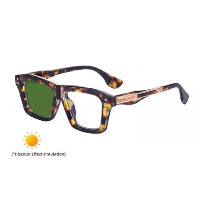 2026 New European and American Fashion Square Frame Photochromic Sunglasses for Men, Retro and Unique Outdoor Driving Sunglasses