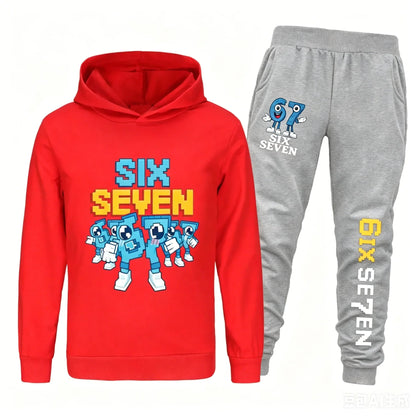 Spring Autumn Six Seven 67 Print Children Hoodies Set Kids Fashion Sportsuit Boys Long Sleeves Pants Suit 2 Piece Trouser Set