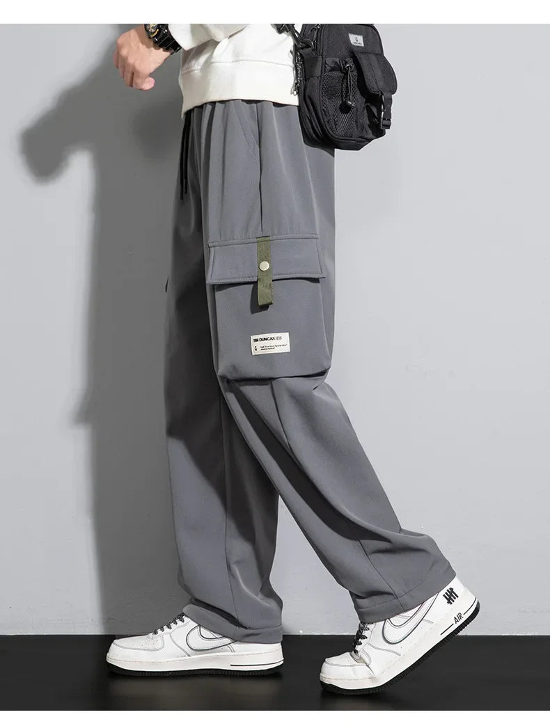 2026 Cargo Pants Men Straight Fit Wide Leg Fleece Lined Trouser Male Winter Fashion Loose Baggy Large Plus Size Warm Streetwear