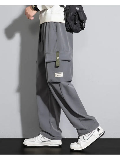 2026 Cargo Pants Men Straight Fit Wide Leg Fleece Lined Trouser Male Winter Fashion Loose Baggy Large Plus Size Warm Streetwear