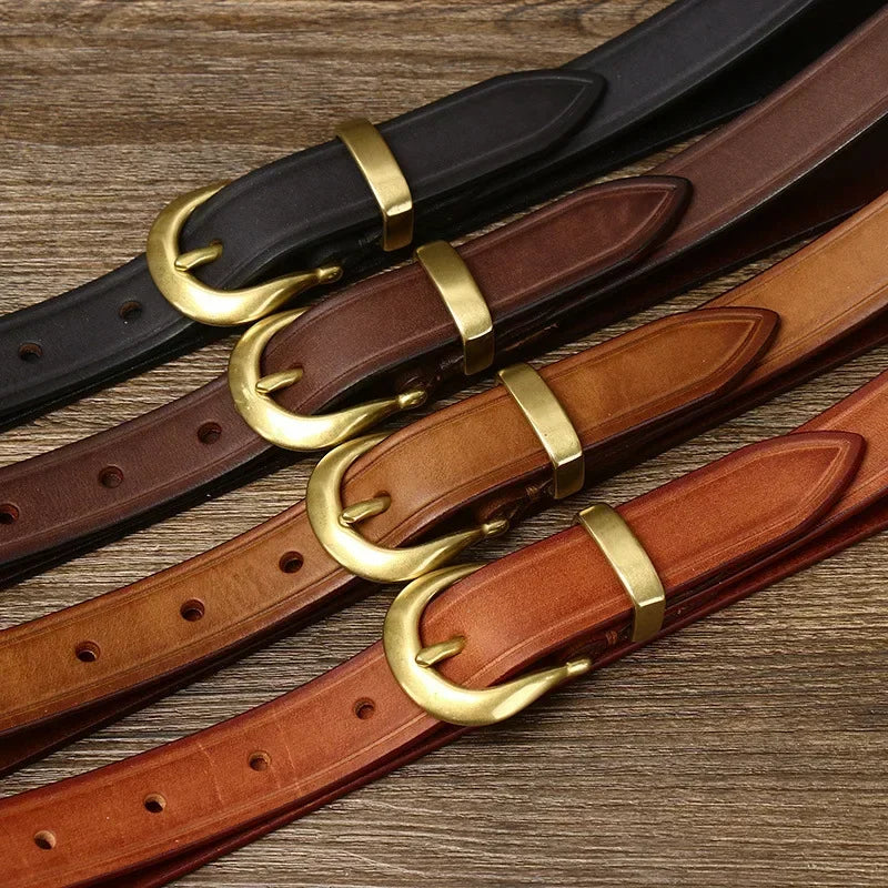 2.4 CM Pure Cowhide Genuine Leather Ladies High Quality Jeans Brass Buckle Belts Cowboy Fashion Designer Belts for Women luxury