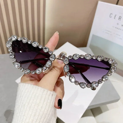 Luxury Crystal Women Cat Eye Sunglasses Female Diamond Trending Metal Frame Sun Glasses Driving Eyeglasses Uv400 Gafas De Sol