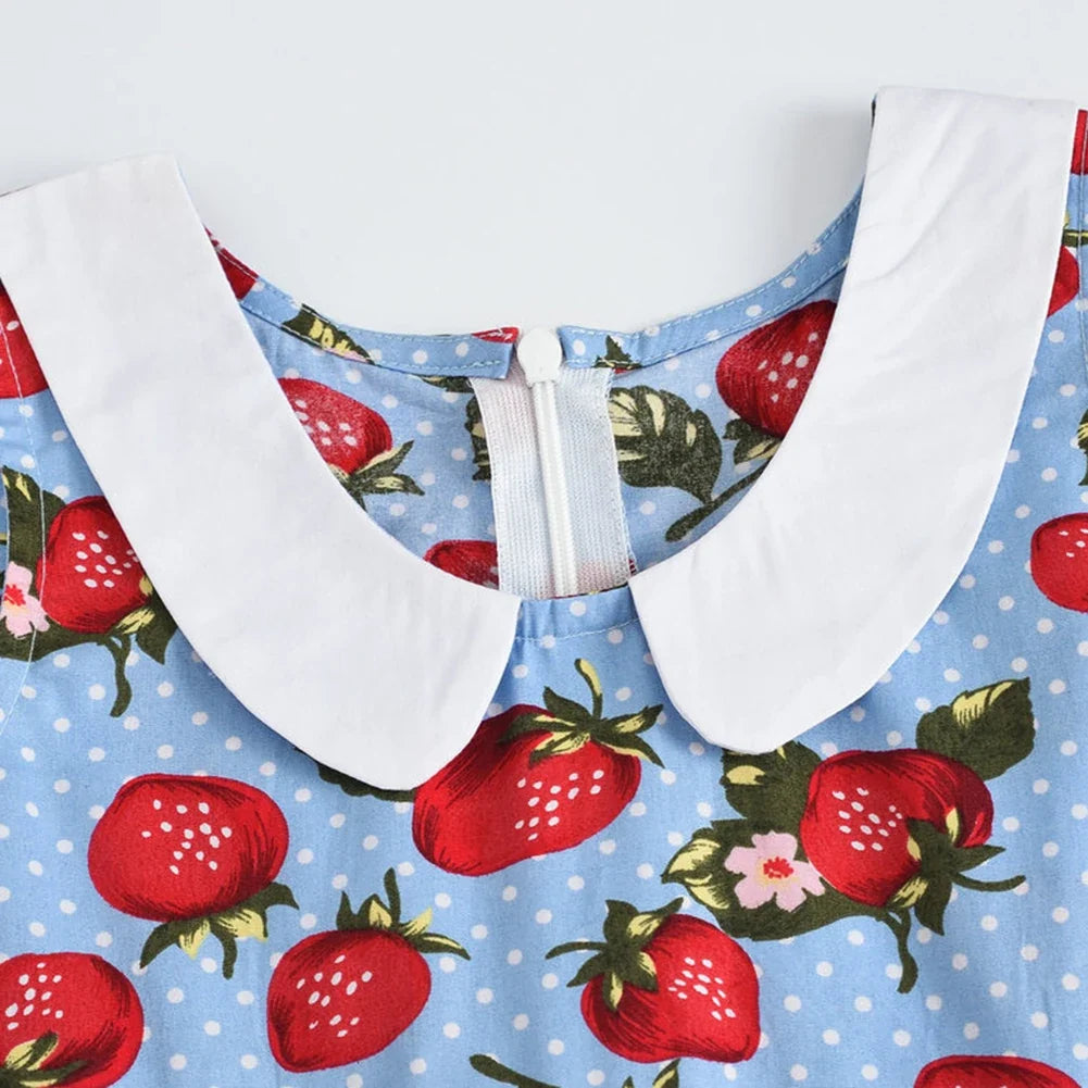 LPATTERN Girls' Vintage Rockabilly Dress Party Retro Polka Dot Floral Pattern A-line Dresses Pleated Skirt Knee-Length for 4-10Y