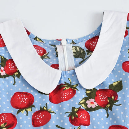 LPATTERN Girls' Vintage Rockabilly Dress Party Retro Polka Dot Floral Pattern A-line Dresses Pleated Skirt Knee-Length for 4-10Y