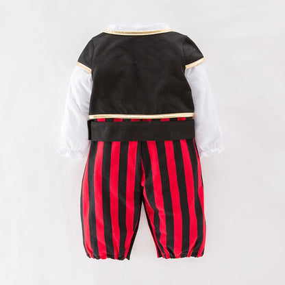 Baby Boys Girls Captain Pirate Costume Infant Toddler Romper Jumpsuit Umorden Halloween Purim Party Fancy Dress Red Stripe